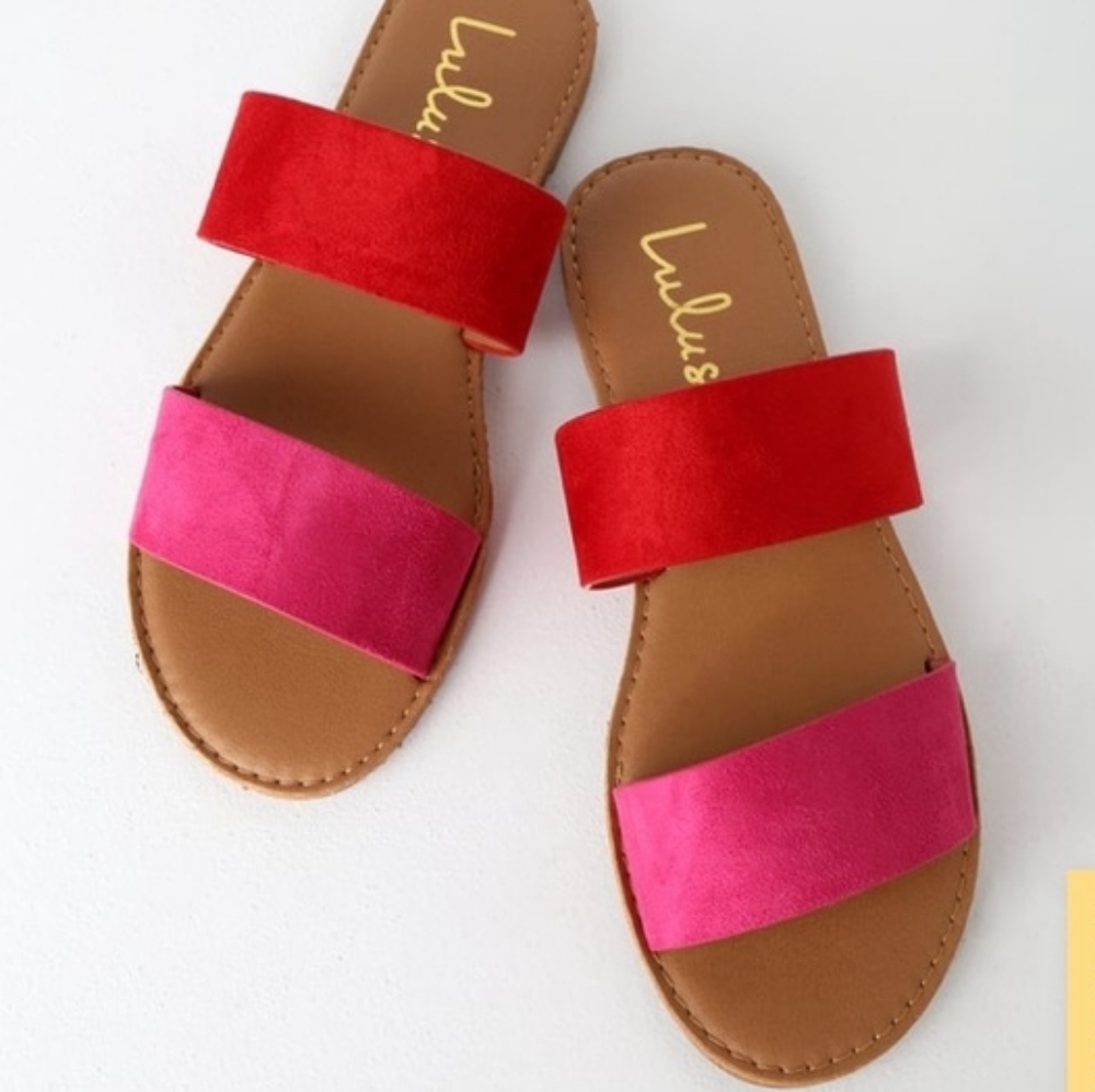 Lulu's- Time To Chill Red Fuchsia Slide Sandals